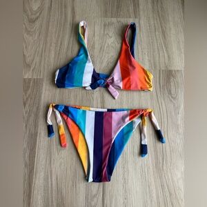 Zaful Colorful Striped Bikini Set Size Small | Tie Side Bottoms